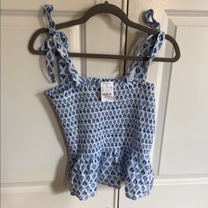 Blue Floral Smocked Top
